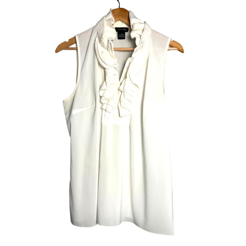 Spense Ivory Ruffle Neck Sleeveless Blouse Tank Top Women's Large